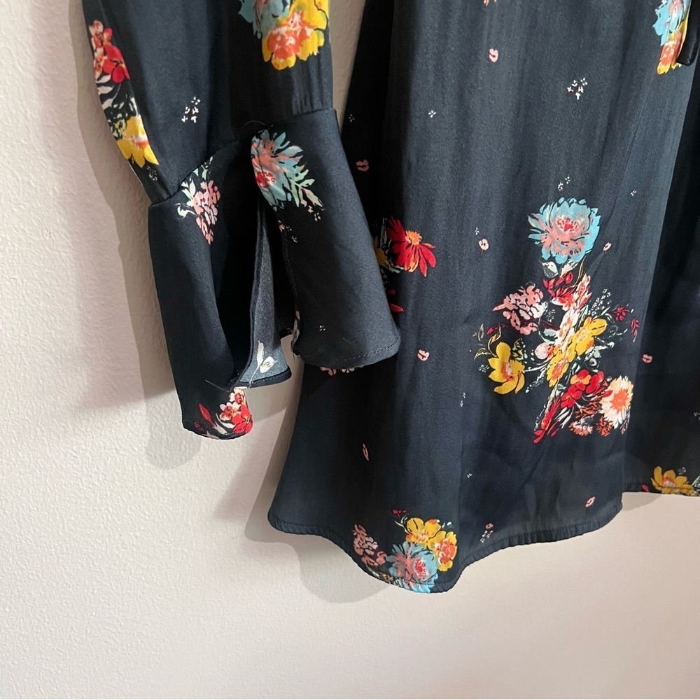 Free People Midnight Navy Silky Mini Dress Floral Long Sleeve Size S - Picture 3 of 11